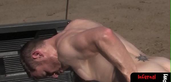  Submissive jock gets anally fisted outdoors